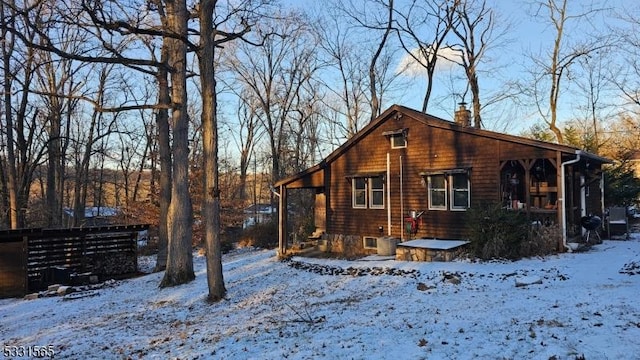 view of snow covered exterior