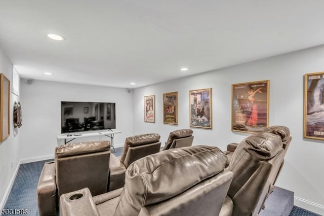 home theater room with carpet floors