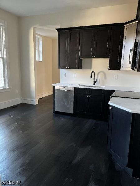 kitchen featuring sink, stainless steel dishwasher, and dark hardwood / wood-style floors