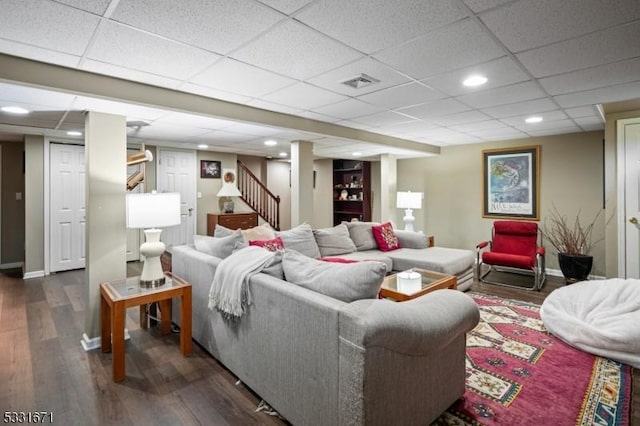 living room with dark wood-type flooring