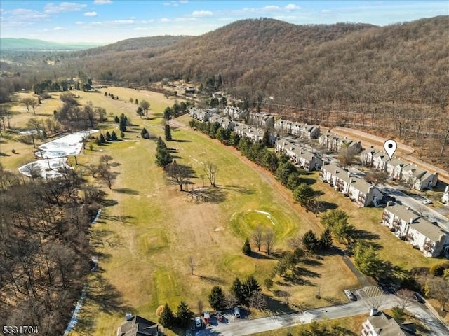 birds eye view of property featuring a mountain view