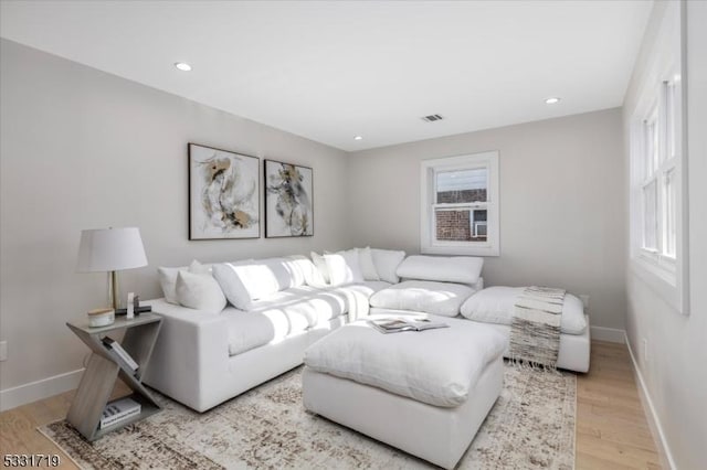 living room with light wood-type flooring