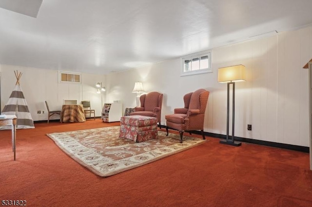 living area with carpet flooring