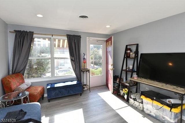 living area featuring light wood-type flooring