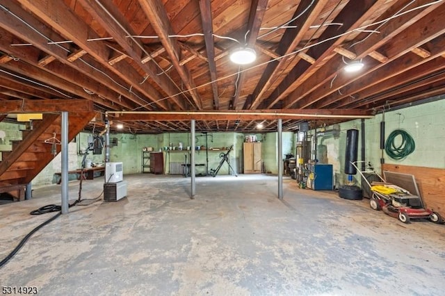 basement featuring heating unit