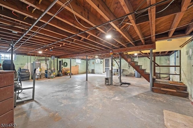 basement featuring water heater