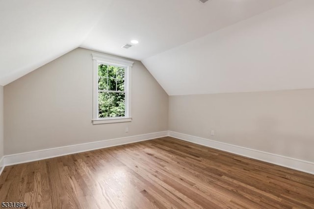 additional living space with lofted ceiling and wood-type flooring