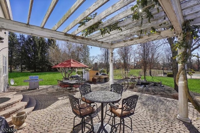 view of patio / terrace with a pergola and area for grilling