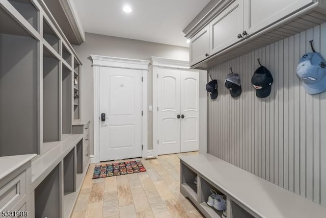 mudroom featuring light hardwood / wood-style floors