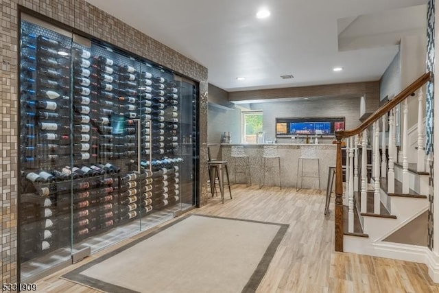 wine area featuring hardwood / wood-style flooring