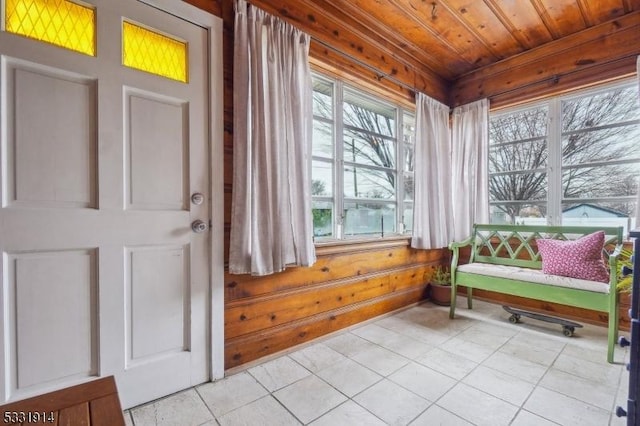 sunroom with wood ceiling