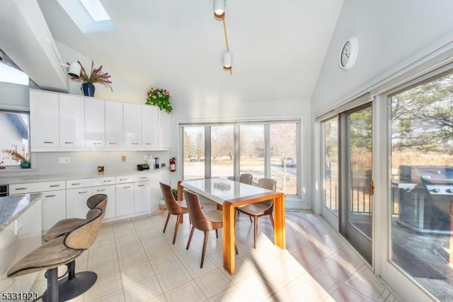 sunroom / solarium with lofted ceiling with skylight