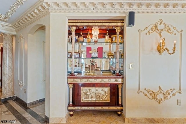 bar with crown molding