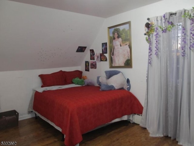 bedroom with dark hardwood / wood-style floors