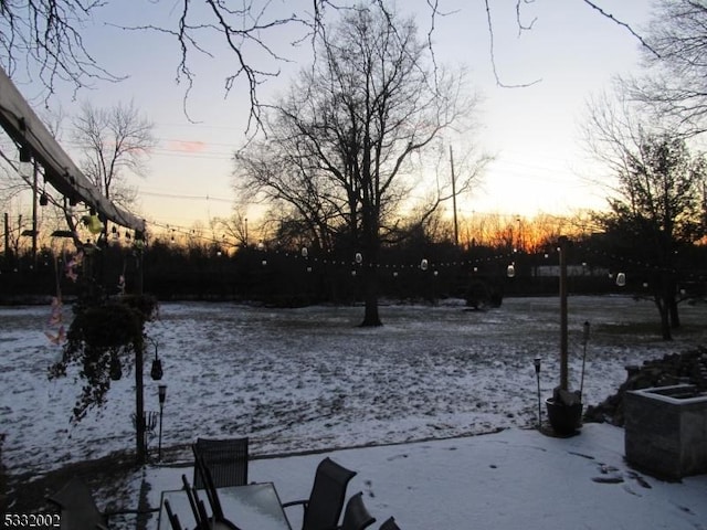 view of yard layered in snow