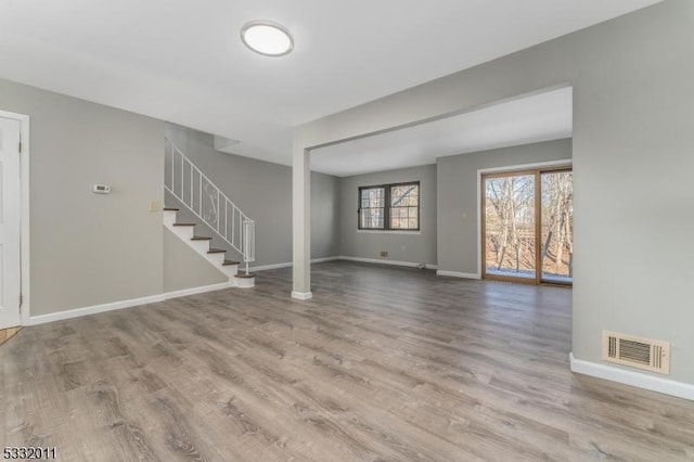 unfurnished living room featuring light hardwood / wood-style floors