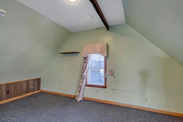 additional living space with carpet flooring and lofted ceiling