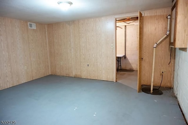 basement with wood walls