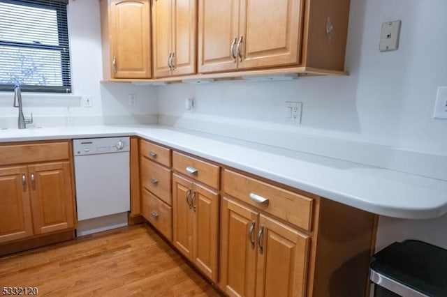 kitchen featuring white dishwasher, light hardwood / wood-style floors, and sink