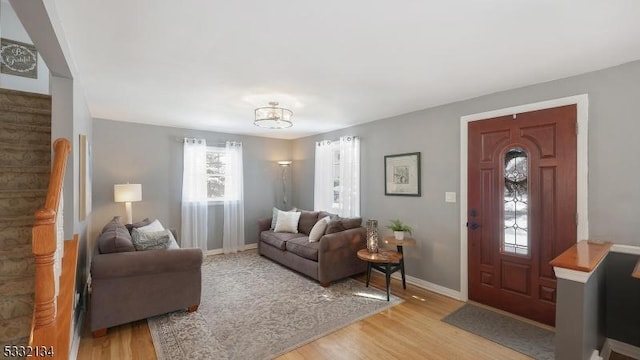 living room with light wood-type flooring