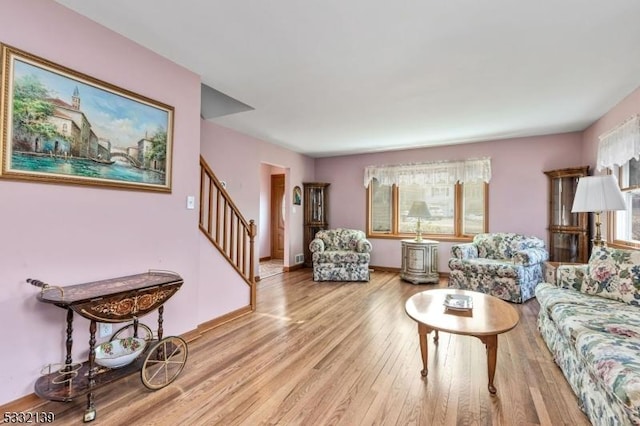 living room with light wood-type flooring