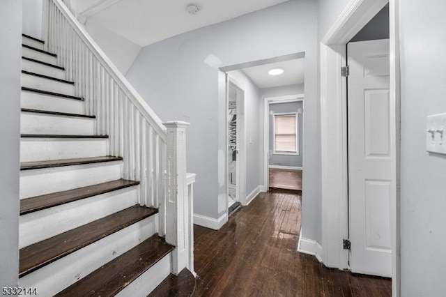 stairs featuring hardwood / wood-style flooring