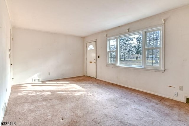 foyer entrance featuring light colored carpet