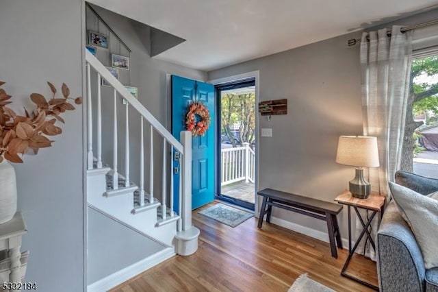 entrance foyer with a healthy amount of sunlight and hardwood / wood-style floors