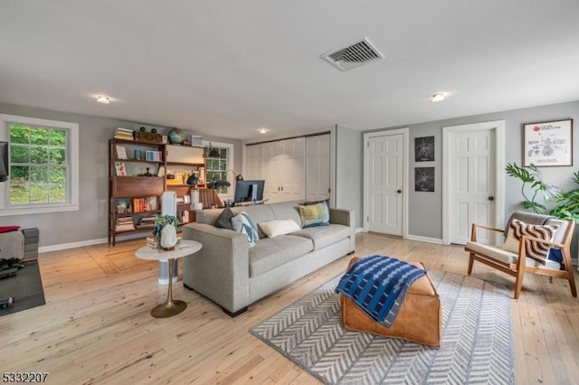 living room featuring light hardwood / wood-style flooring