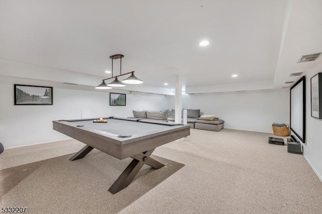 playroom featuring carpet and billiards