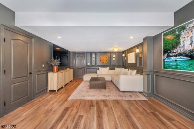 living room with hardwood / wood-style flooring