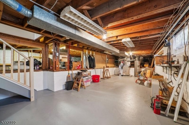 basement featuring gas water heater