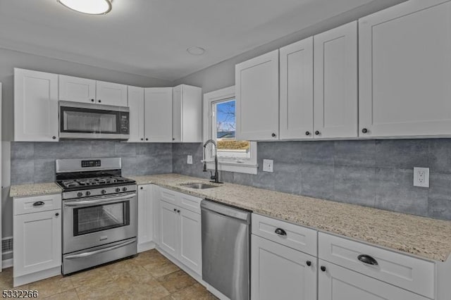 kitchen with sink, white cabinets, and appliances with stainless steel finishes