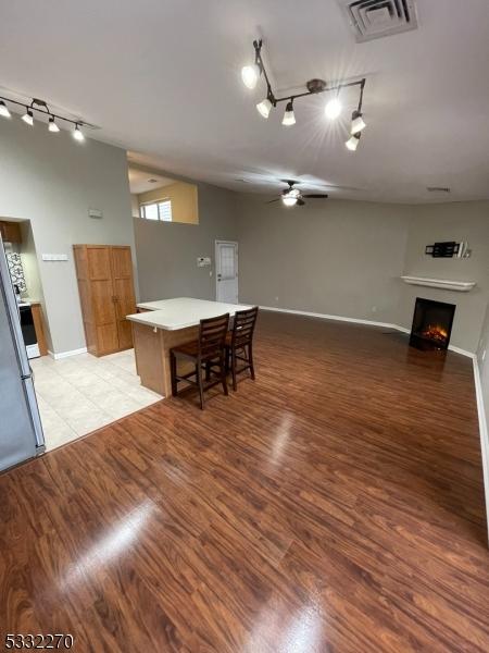 dining room featuring ceiling fan and light hardwood / wood-style flooring