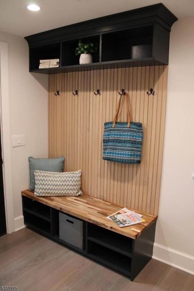 mudroom featuring wood-type flooring