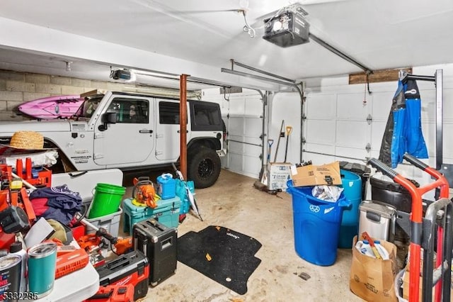 garage with a garage door opener