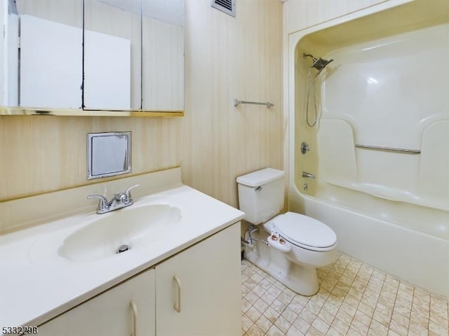 full bathroom with vanity, toilet, and tub / shower combination