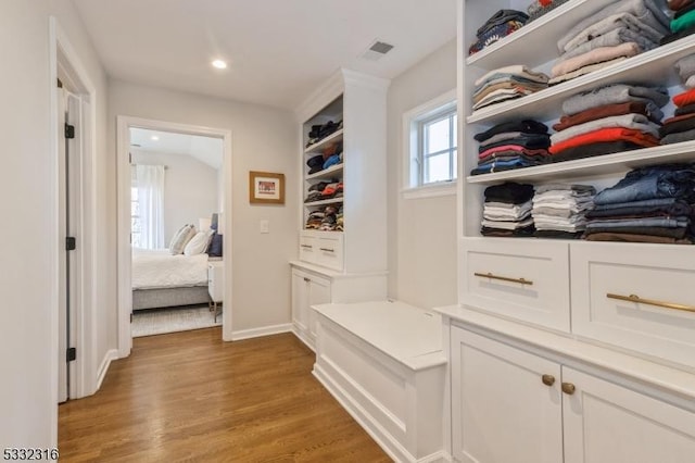 mudroom with hardwood / wood-style flooring