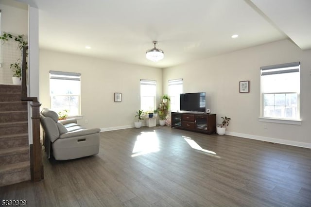 living area featuring dark hardwood / wood-style floors