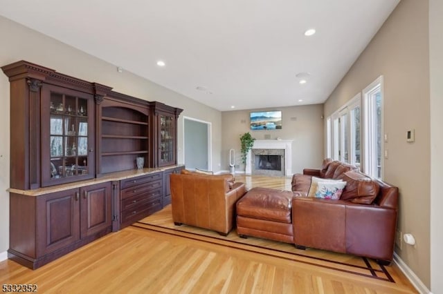 living room with light hardwood / wood-style flooring