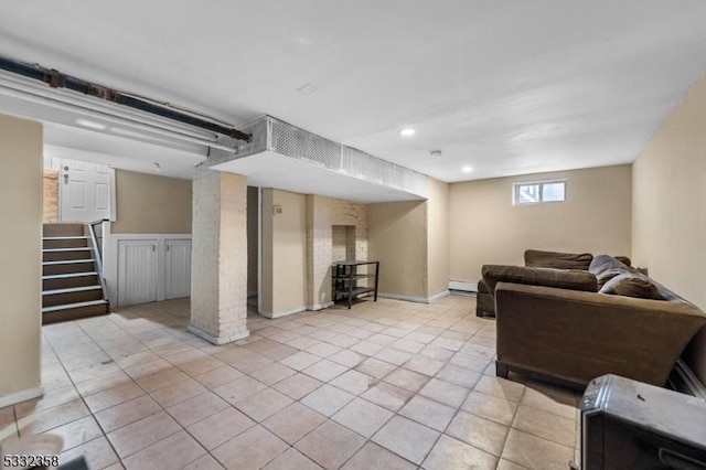 living room featuring a baseboard radiator