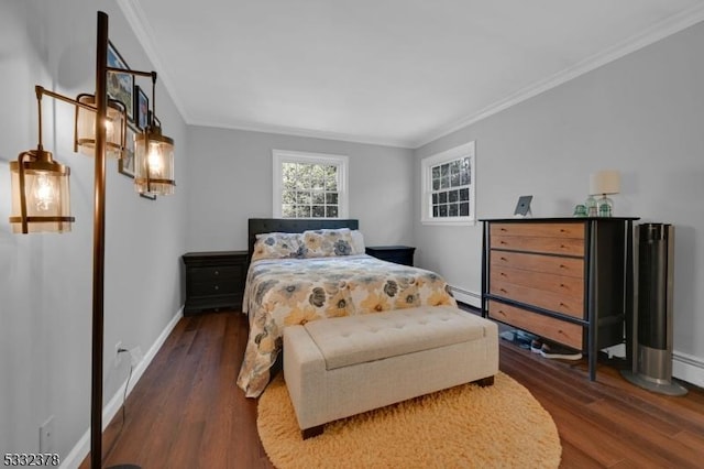 bedroom featuring dark hardwood / wood-style flooring and ornamental molding