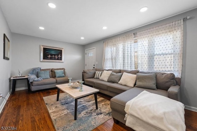 living room featuring dark hardwood / wood-style floors