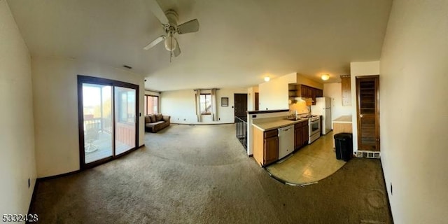 kitchen with ceiling fan, sink, and stainless steel appliances