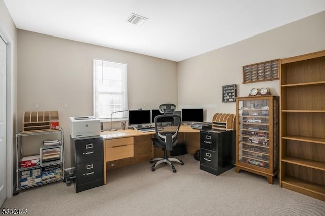 view of carpeted home office