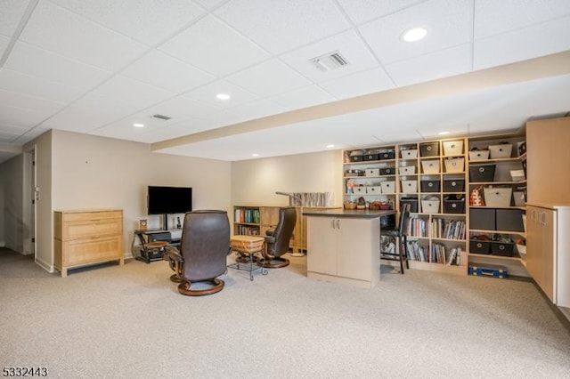 view of carpeted home office