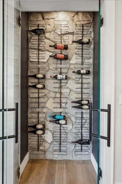 wine room with hardwood / wood-style flooring