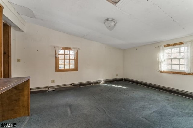 unfurnished room featuring dark carpet