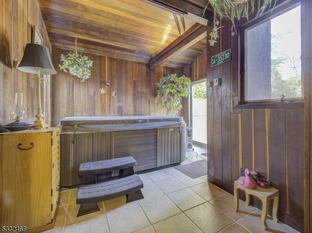 view of patio / terrace with a hot tub