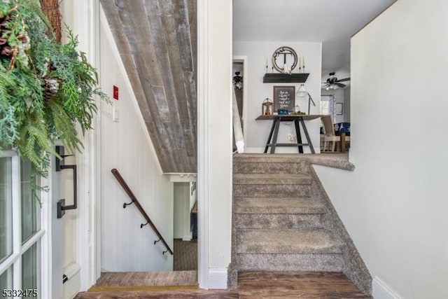 stairs with ceiling fan